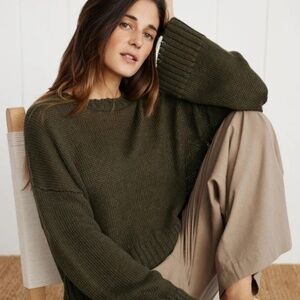 Jenni Kayne Cropped Linen Crewneck, Dark Olive, Large